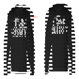 Christmas Couple Santa Claus Pajama Shirts Team Naughty Tank Top Long Sleeve T-Shirt - Monsterry