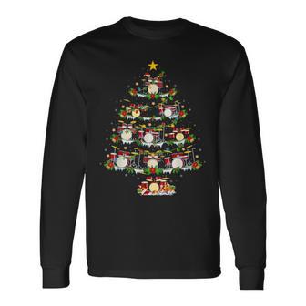 Christmas Lights Santa Drummer Christmas Tree Langarmshirts - Geschenkecke