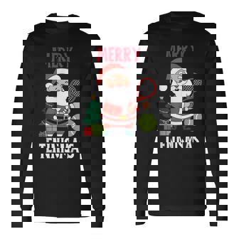 Christmas Tennis Pajamas Matching Xmas Tennis Racket Holiday Long Sleeve T-Shirt - Monsterry