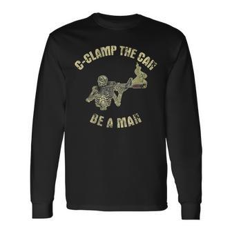 Clamp The Can Be A Man Skeleton Gun Long Sleeve T-Shirt - Monsterry UK
