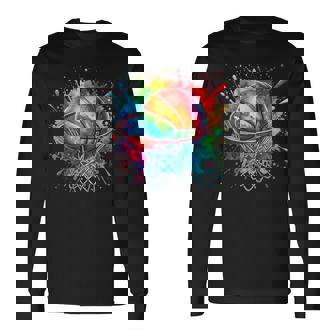 Colorful Basketball Tie Dye Color Splash Hoop Net Slam Dunk Long Sleeve T-Shirt - Monsterry