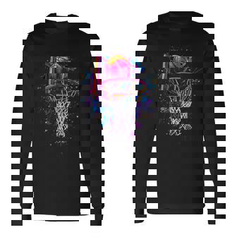 Colorful Basketball Tie Dye ColorSplash Basketball Hoop Net Long Sleeve T-Shirt - Monsterry