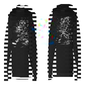 Colorful Ice Hockey Fan Player Tie Dye Color Splash Sports Long Sleeve T-Shirt | Seseable UK