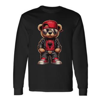 Cool Albanian Teddy Bear Albania Flag Outfit Street Langarmshirts - Geschenkecke