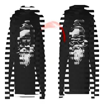 Cool Santa Hat Beard Sunglasses Grandpa Dad Men Christmas Long Sleeve T-Shirt - Monsterry