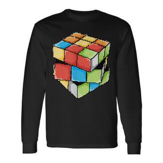 Cube Rétro Pixel Rubik Multicolore Cadeau T-shirt à manches longues - Cadeauxyz