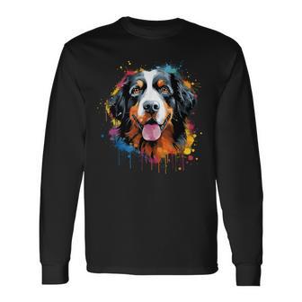 Cute Bernese Mountain Dog On Painted Bernese Mountain Dog Langarmshirts - Geschenkecke