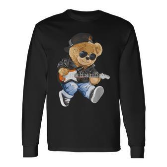 Cute Teddy Bear Playing Electric Guitar Langarmshirts - Geschenkecke