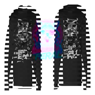 Cyberpunk Raccoon Unhinged And Feral Vaporwave Aesthetic Long Sleeve T-Shirt - Monsterry