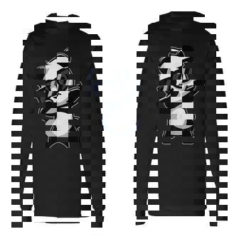 Dabbing Panda With Sunglasses Cool Panda Dab Dance Long Sleeve T-Shirt - Monsterry