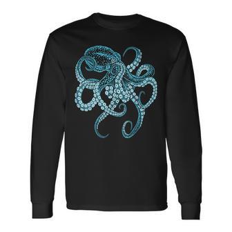 Deep Sea Blue Octopus In Combat Posture Langarmshirts - Geschenkecke