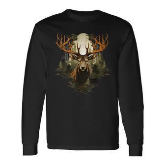 Deer Wildlife Nature Motif Animal Lovers Landscape Forest Langarmshirts - Geschenkecke