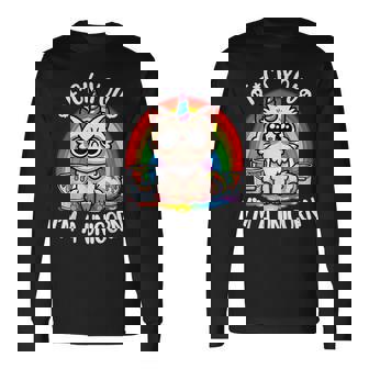 Diseño Divertido No Soy Un Gato Soy Un Unicornio Arcoíris Camiseta de manga larga - Regaloses