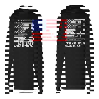 Distressed Skeleton Racing USA American Flag Vintage Rider Long Sleeve T-Shirt - Monsterry
