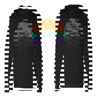 Drapeau Étoiléintage Avec Silhouette De Coucher De Soleil Sur Route T-shirt à manches longues - Cadeauxyz