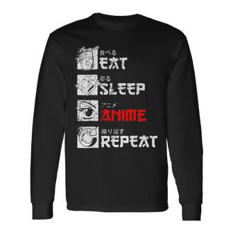 Eat Sleep Anime Repeat Manga Anime Manga Japan Outfit Langarmshirts - Geschenkecke