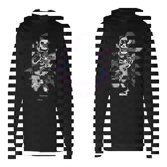 Esqueleto Calavera Guitarra Rock En Heavy Metal Diablo Cuernos Música Camiseta de manga larga - Regaloses