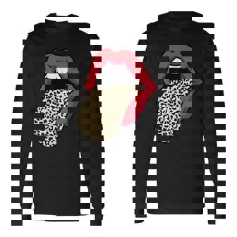 Estampado De Leopardo Labios Rojos Sexy Cheetah Leopard Print Labios Rojos Camiseta de manga larga - Regaloses