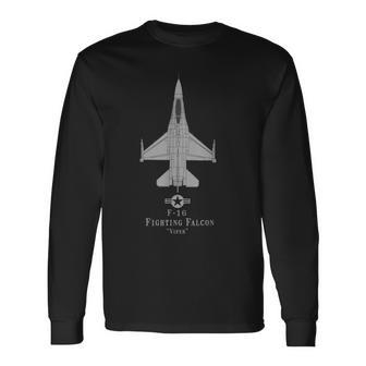 F-16 Fighting Falcon Tech Drawing Military Plane Langarmshirts - Geschenkecke