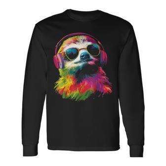 Faultier Tiermotiv Musik Kopfhörer Kunst Sonnenbrille Faultier Langarmshirts - Geschenkecke