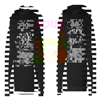 Four Ever Wild Shirt 4th Birthday Safari Jungle Animal Long Sleeve T-Shirt - Monsterry