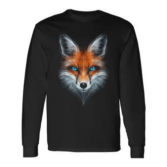 Fox Animal Blue Eyes Illustration Fox Langarmshirts - Geschenkecke