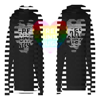 Free Auntie Hugs LGBT Gay Lesbian Pride Month Rainbow Flag Long Sleeve T-Shirt - Monsterry