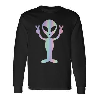 Alien Peace Sign Smiling Face Rave Music Trippy Langarmshirts - Geschenkecke