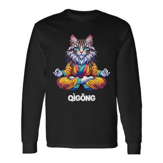 Cat Maine Coon Meditation Practice Qigong Chi Energy Langarmshirts - Geschenkecke