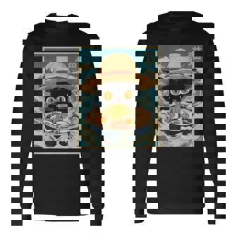 Graphic Cat Ramen Noodles Japanese Kawaii Anime Long Sleeve T-Shirt - Seseable