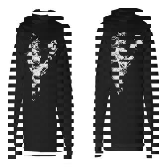 Cat Soccer Ball Graphic Long Sleeve T-Shirt | Seseable CA