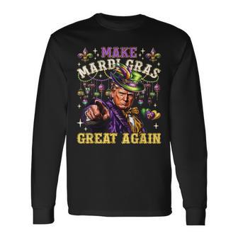 Mardi Gras Donald Trump Mardi Gras American Flag Long Sleeve T-Shirt - Thegiftio UK