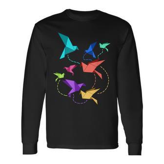 Origami Birds Pleated Kirigami Paper Crane Bird Langarmshirts - Geschenkecke