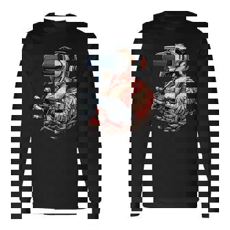 Gamer Flamingo Headset Gaming Bird Video Game Player Long Sleeve T-Shirt - Monsterry