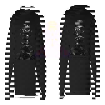Gasmask Skeleton Portrait Snake Scales-Metallic Steampunk Long Sleeve T-Shirt - Monsterry