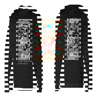 Gatos Before Vatos Tarot Card Skeleton Cat Mexican Fiesta Long Sleeve T-Shirt - Monsterry