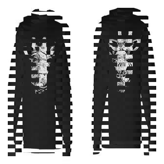 Giraffe Face Tshirt & Giraffe Sketch Animal Art Long Sleeve T-Shirt - Monsterry