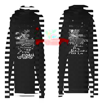 Great Dane Dog Red Truck Christmas Tree Lights Merry Xmas Long Sleeve T-Shirt - Monsterry