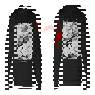 Grulla De Arte Tradicional Japonés Y Atardecer Rojo Japonés Kanji Camiseta de manga larga - Regaloses