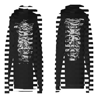 Grunge Fairycore Aesthetic Goth Emo Skeleton Rib Cage Moth Long Sleeve T-Shirt - Monsterry
