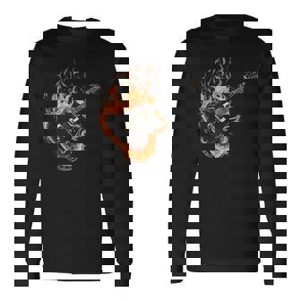 Guitarras Dibujo Guitarrista Ardiente Guitarra Guitarra Eléctrica Camiseta de manga larga - Regaloses