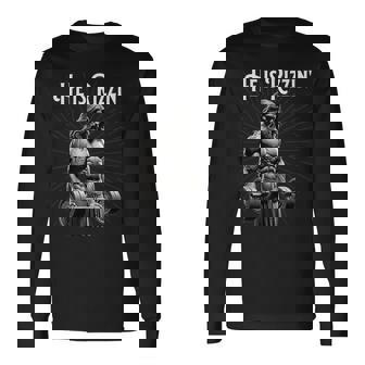 Gym Lifting Ripped Muscles He Is Rizzin Jesus Weightlifting Long Sleeve T-Shirt - Monsterry