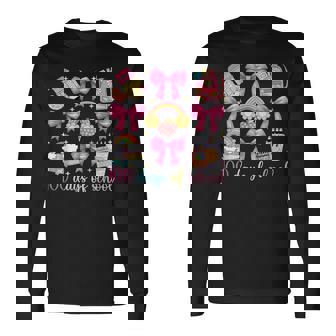 Happy 100 Days Of School Crayon Coquette Bow Enseignant Enfants T-shirt à manches longues - Cadeauxyz