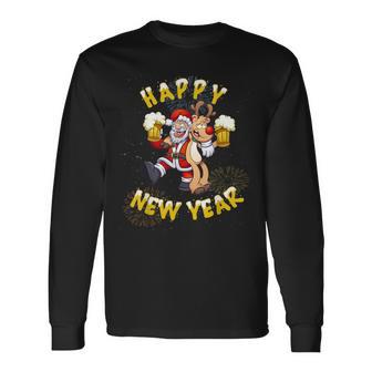 Happy New Year Santa With Rudolph The Reindeer Party Langarmshirts - Geschenkecke