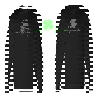 Heartbeat Irish Four Leaf Clover T-Shirt St Pattys Shamrock Long Sleeve T-Shirt - Monsterry