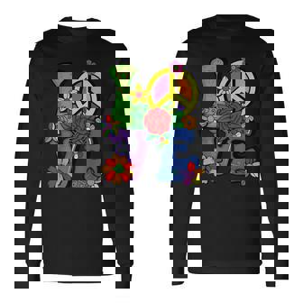 Hippie Love Retro Groovy Tie Dye Rainbow Peace Gnome Long Sleeve T-Shirt - Monsterry
