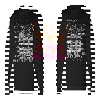 Ho Ho Ho Deer Cute Coquette Bow Reindeer Christmas Holiday Long Sleeve T-Shirt - Monsterry