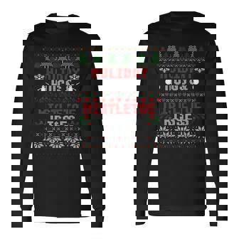 Holiday Hugs Mistletoe Kisses Winter Christmas Ugly Sweater Long Sleeve T-Shirt - Monsterry