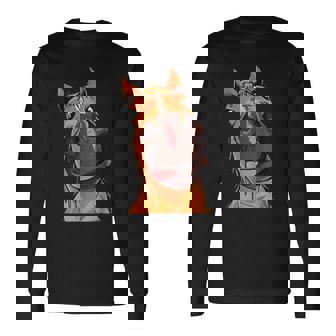 Horse Face Close Up Rider Horse Riding Long Sleeve T-Shirt - Monsterry