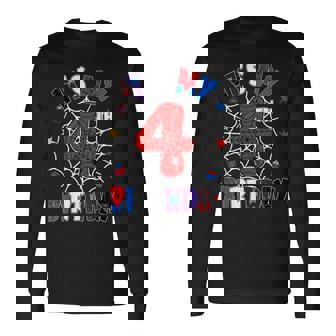 It's My 4Th Birthday Spider Theme Party Boys 4 Years Old Long Sleeve T-Shirt - Monsterry
